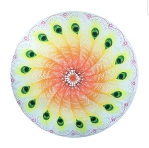 Yellow Peacock Feather Round Tapestry